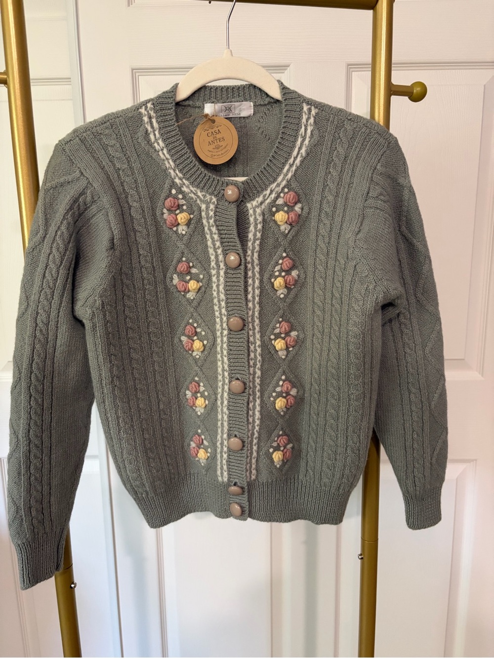 Sage Green Cable Knit Cardigan Sweater